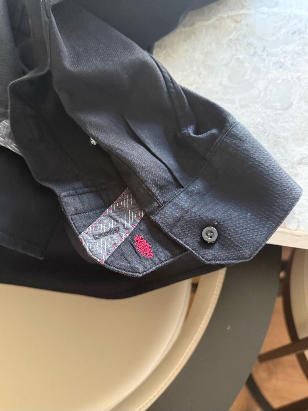 Robert Graham Black Mens Dress Shirt with Subtle Patterned Trim